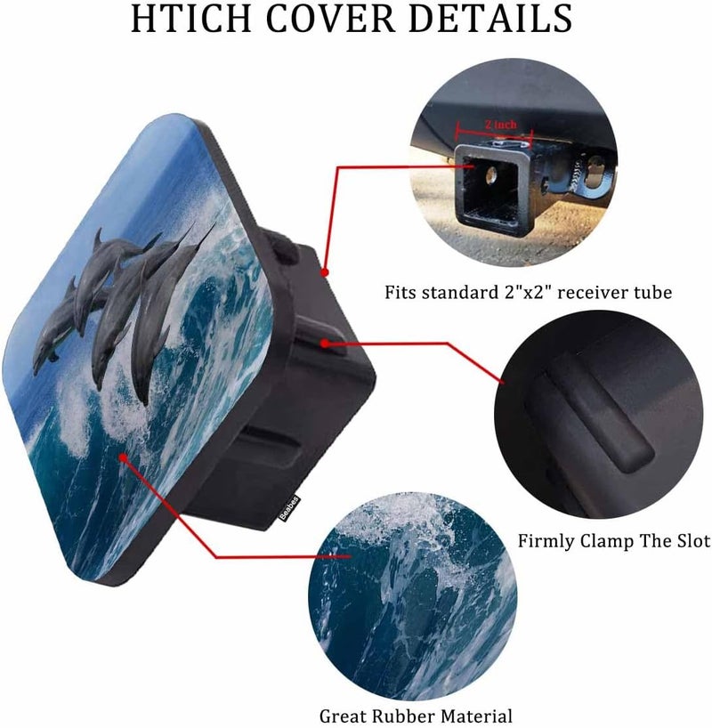 Beabes Dolphin Trailer Hitch Covers for Trucks, Ocean Sea Wildlife Dolphins Jumping Rubber Tow Plug Insert Receiver Tube Cap for Men Women, 2 Inch Hitch Cover - Image 3